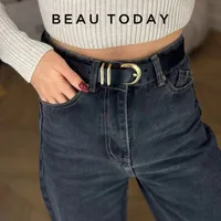 BeauToday Belt Women Cow Leather Horseshoe Buckle Sewing Retro Designer Ladies Jeans Dress Waistband Handmade 91005