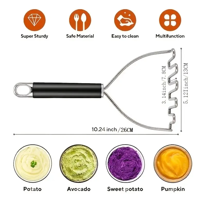 1pc Heavy Duty Stainless Steel Potato Masher-Perfect for Mashed Potatoes, Beans, Avocado & More-10.25in Potato Masher