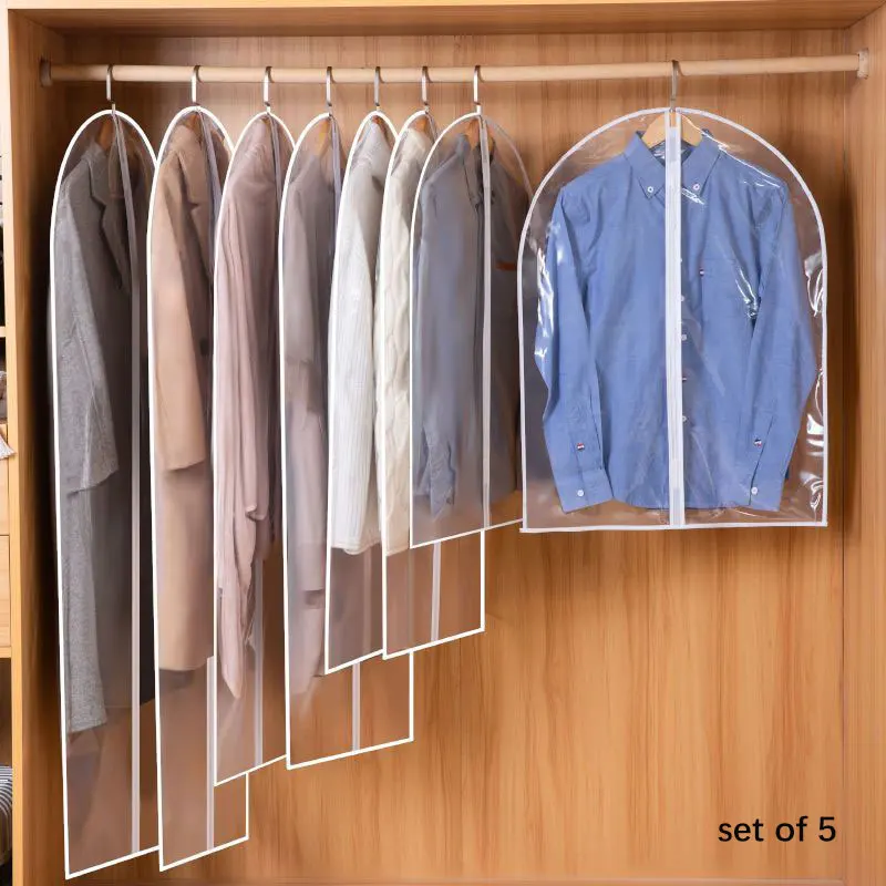5 Pcs Dustproof Garment Hanging Bag Lightweight Clothes Storage Bag For Closet Translucent Cover clothes storage bag clothing dust cover garment covers wedding dress dust cover