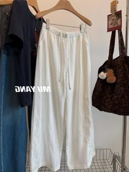 plus Size Casual Pants for Women 300 Pounds Loose Drapey Comfortable Linen Wide Leg Long Summer Pants Middle High Waist Straight