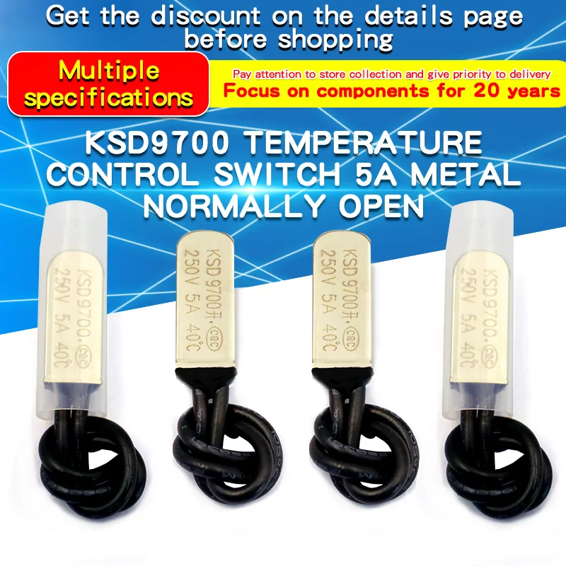 2-Pack KSD9700 5A 250V Thermal Protector – Normally Open Temperature Switch, 25°C, Metal Case