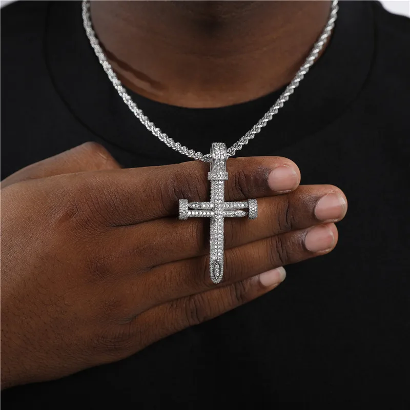 

AAA Cubic Zirconia CZ Zircon Copper Cross Nail Necklaces & Pendants For Men Copper Gold Chain Necklace Jewelry