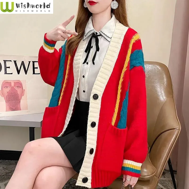 

Cardigan Women's Sweater Spring and Autumn 2023 New Knitted Jacket Women's Western-style Retro Style Loose and Age Reducing Top