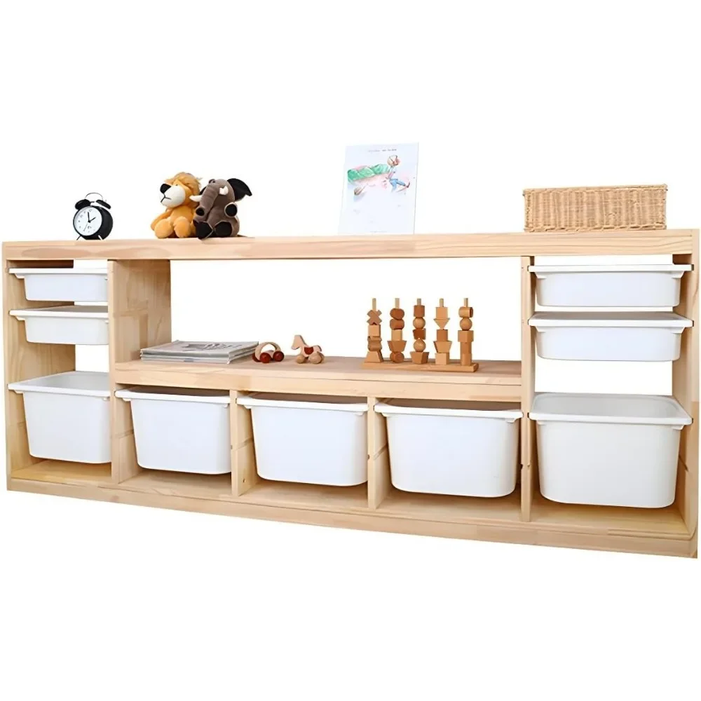 Wooden Closed Back Kids Bookshelf Freestanding Bookcase Modern Display Cabinet Shelf with Drawers Children Toy Storage Cabinet 4