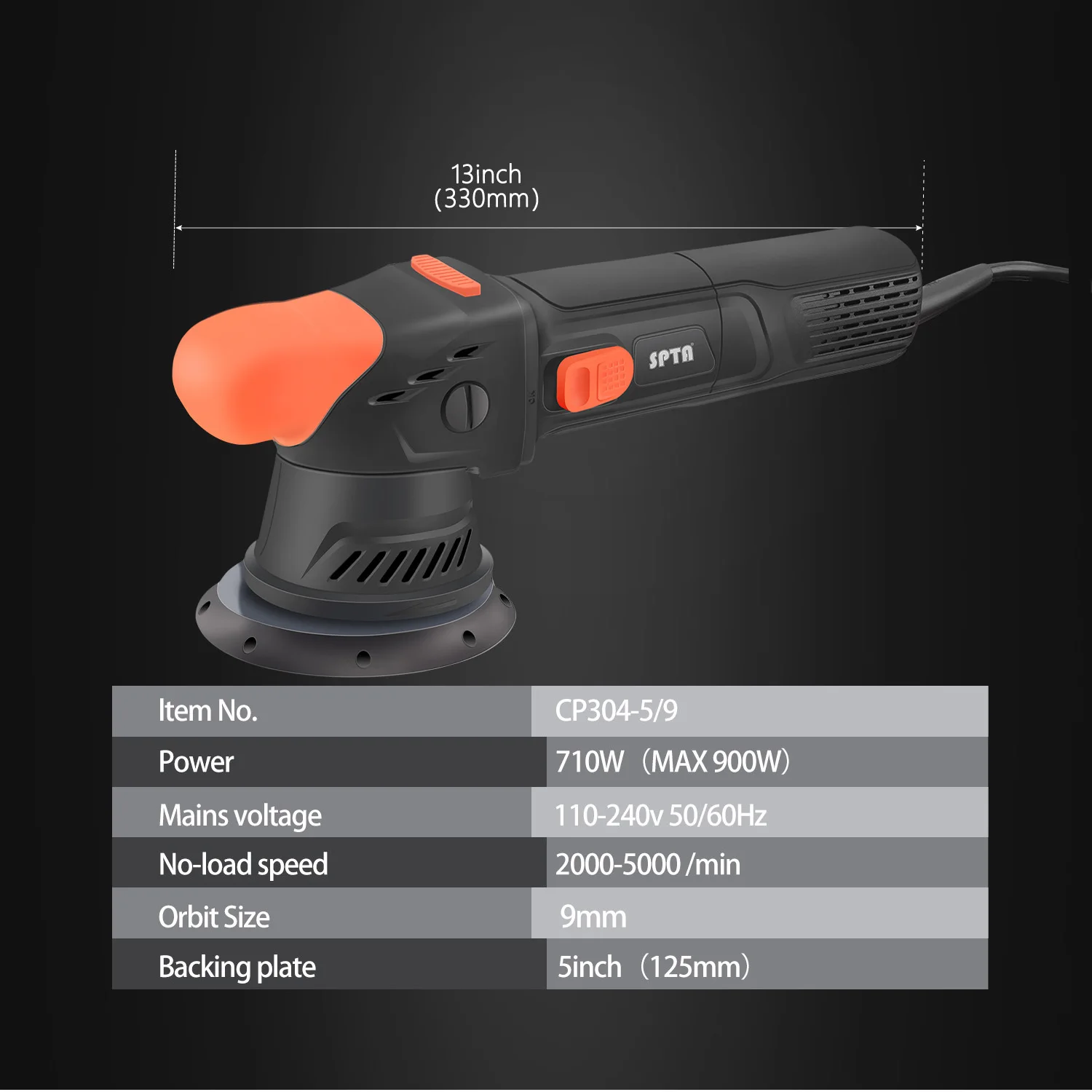 SPTA CP304 5" Car Dual Action Polisher,New Model 710W Orbit 9mm/12mm /15mm Electric Mini Car Polisher Polishing Waxing Machine