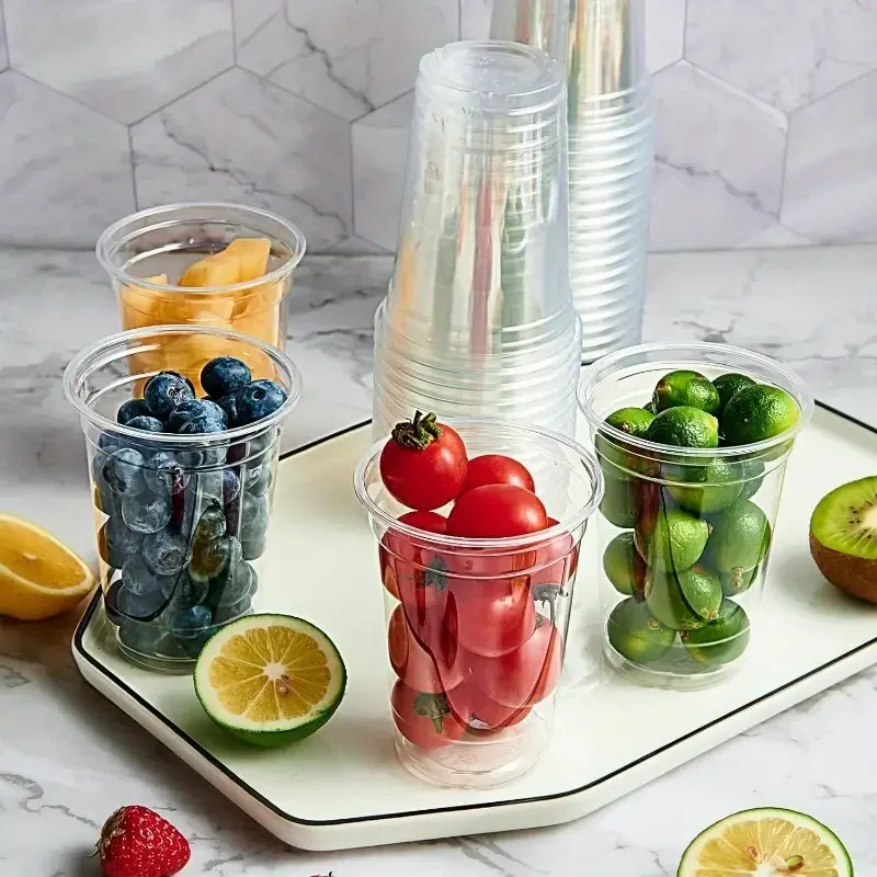 50PCS Plastic Cups with Lids for Milk Tea Fruit Juice Coffee Ice Cream
