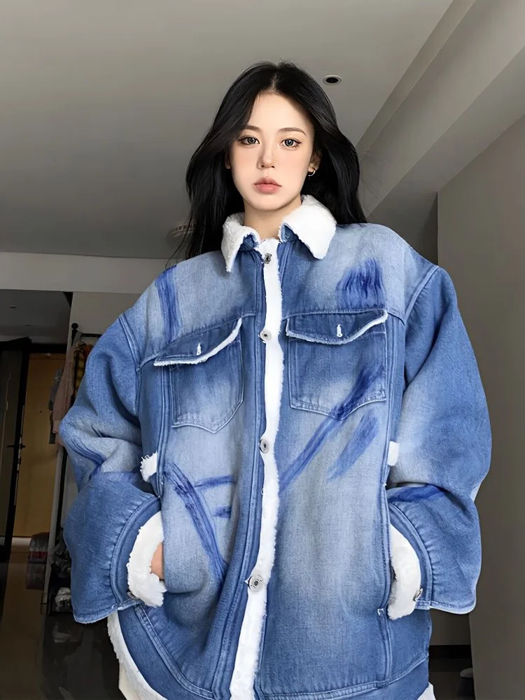 

Denim Lamb Wool Warm Coat For Men And Women Winter Cotton Coat Couple Top Women's Jacket Women's Winter Jacket Women's Coat