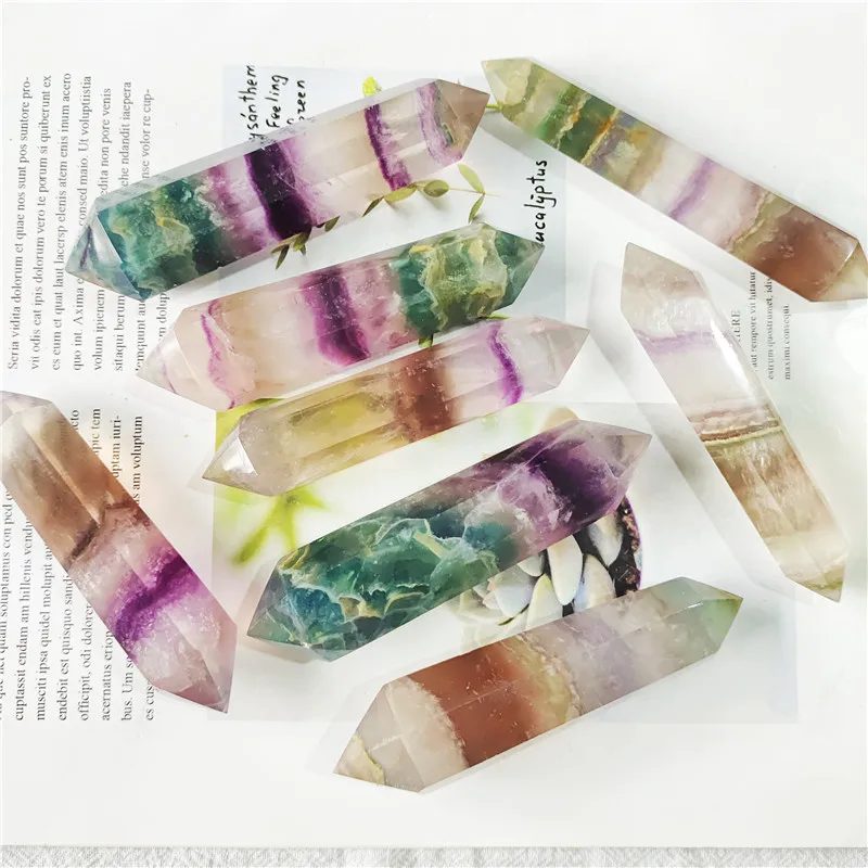 1pcsNatural Crystal Fluorite Hexagonal Column Rainbow Double cusp crystal point magic wand Streaked fluorite |