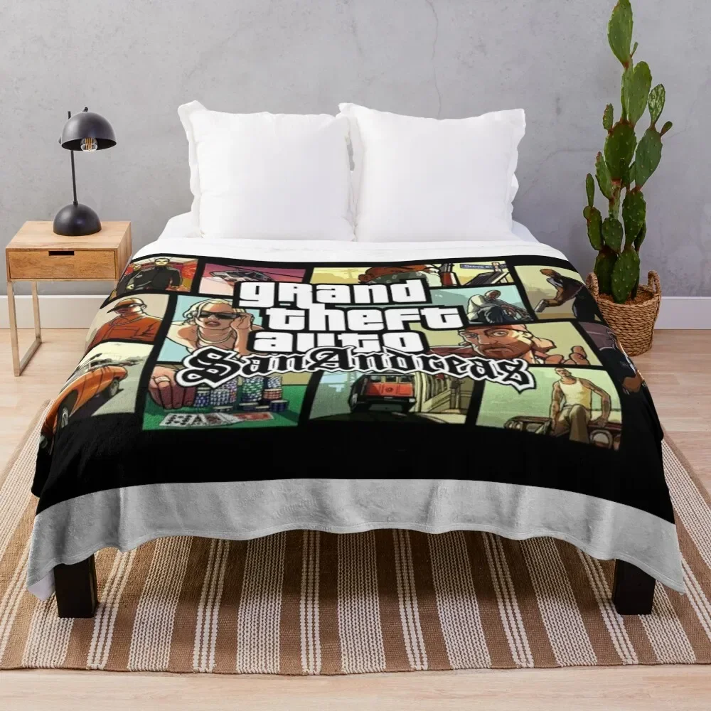 

GTA San Andreas Gaming Art Throw Blanket Flannel Fabric Camping Soft Beds Blankets