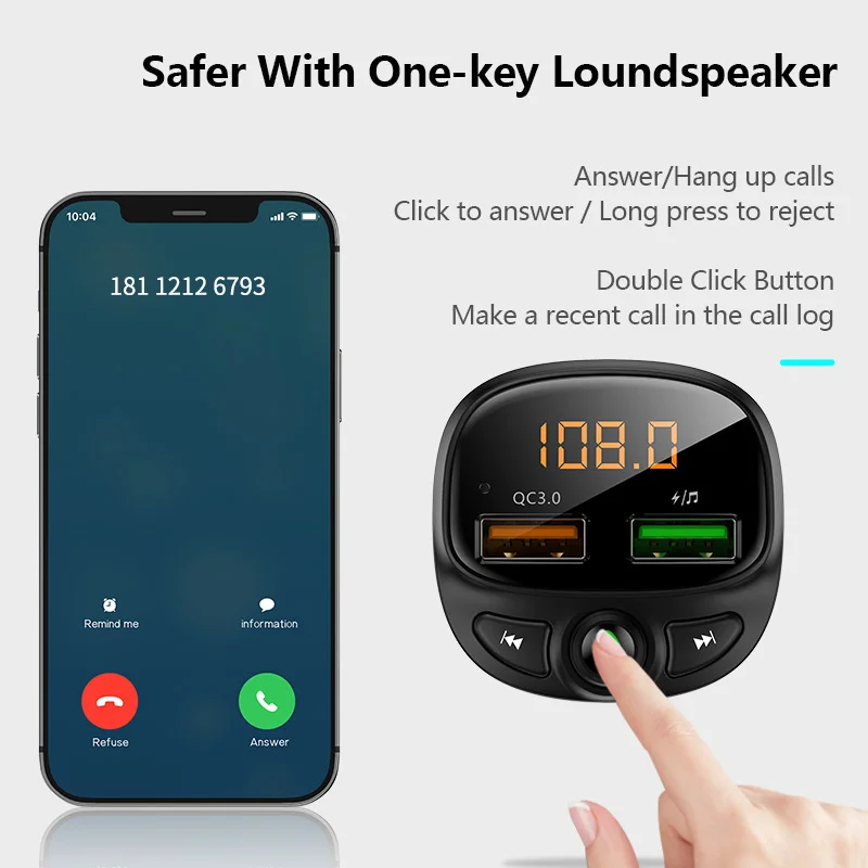 Car FM Transmitter Bluetooth 5.0 Dual USB Charger Wireless Handsfree Car Kit FM