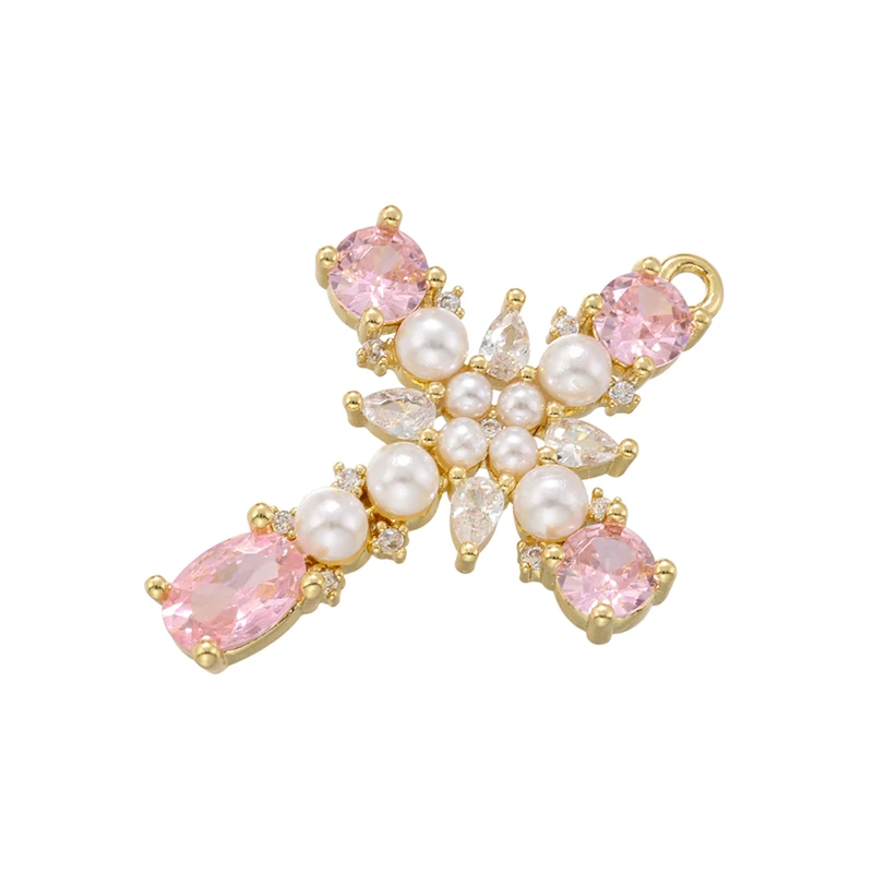 ZHUKOU Kreuzanhänger Kubisches Zirkonia Kreuz Charms für Frauen Handgefertigte Halsketten Schmuckmaterialien Schmuckzubehör VD1277 – Detail 24