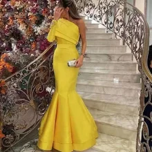 

Yellow Elegant Evening Dresses For Women Satin One Shoulder Beading Formal Party Mermaid Prom Dress Robes De Soirée
