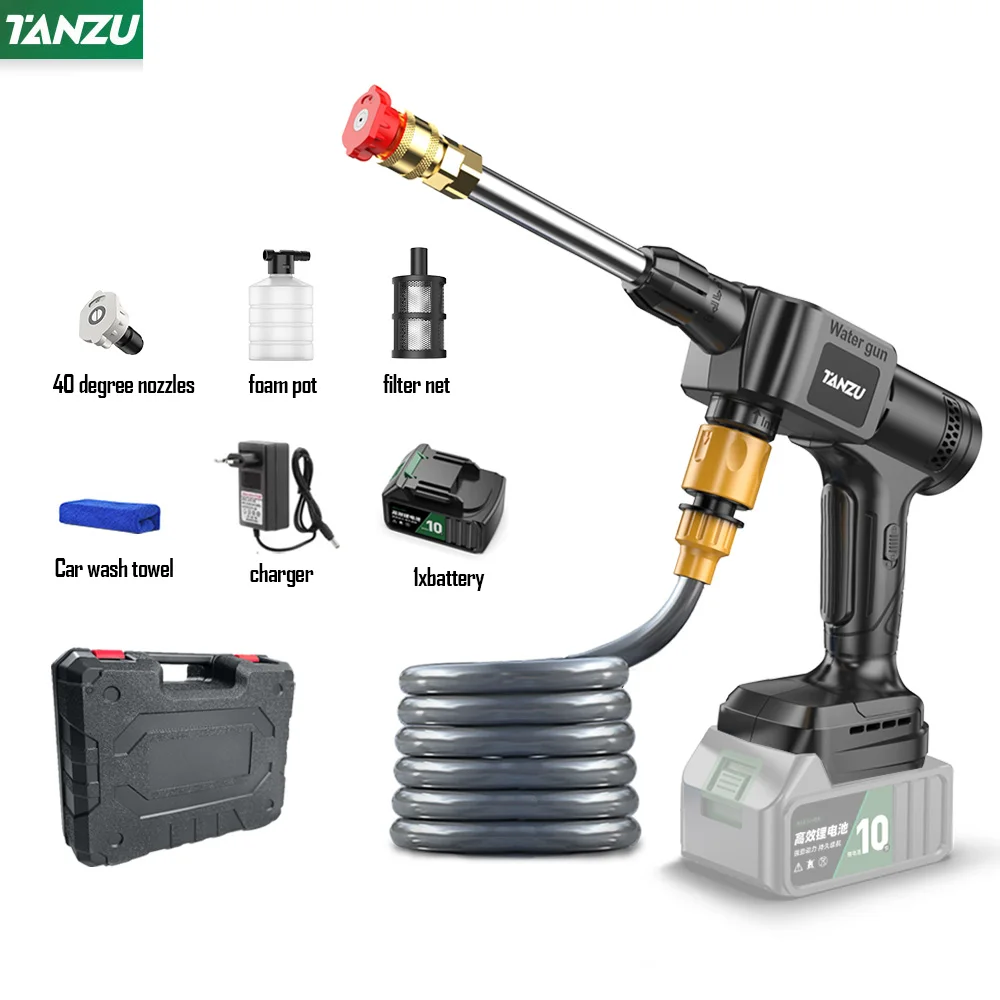 Cordless High Pressure Electric Water Gun 21V 1000W Car Wash Washer Sprayer For Auto Home Garden Clean With Li-ion Battery Tanzu 3