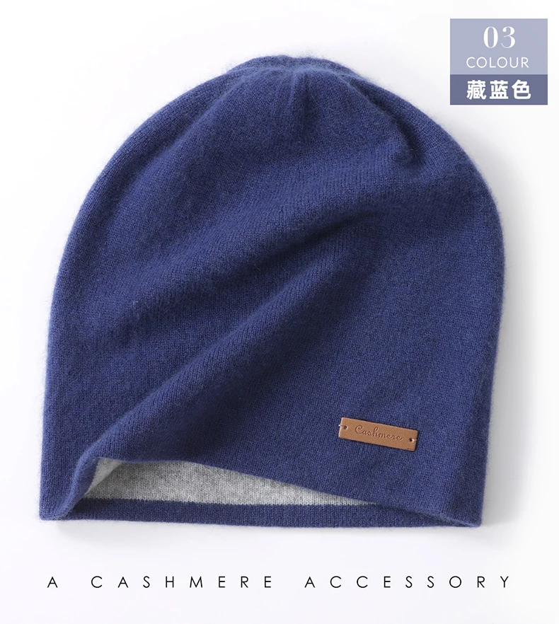 Luxuriöse High-End-Mütze aus reinem Kaschmir für Herbst und Winter, Unisex, gestrickt, doppellagig, verdickt, warm, Gehörschutz – Detail 14
