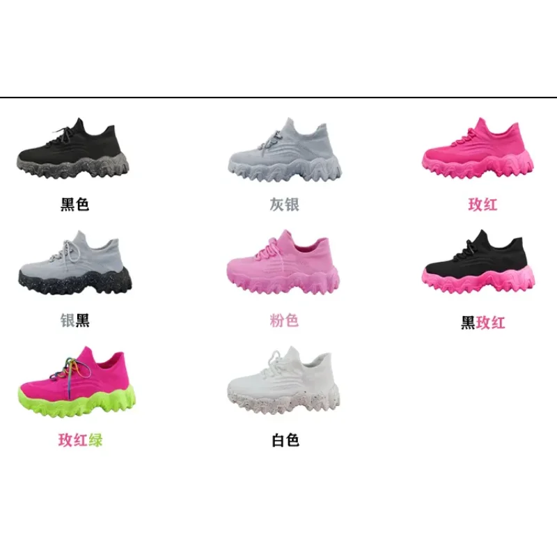 Spring Pink Casual Shoes Breathable Mesh Sports Sneakers Women Lace Up Ladies Comfort New Fashion Non-slip Sock Sneakers