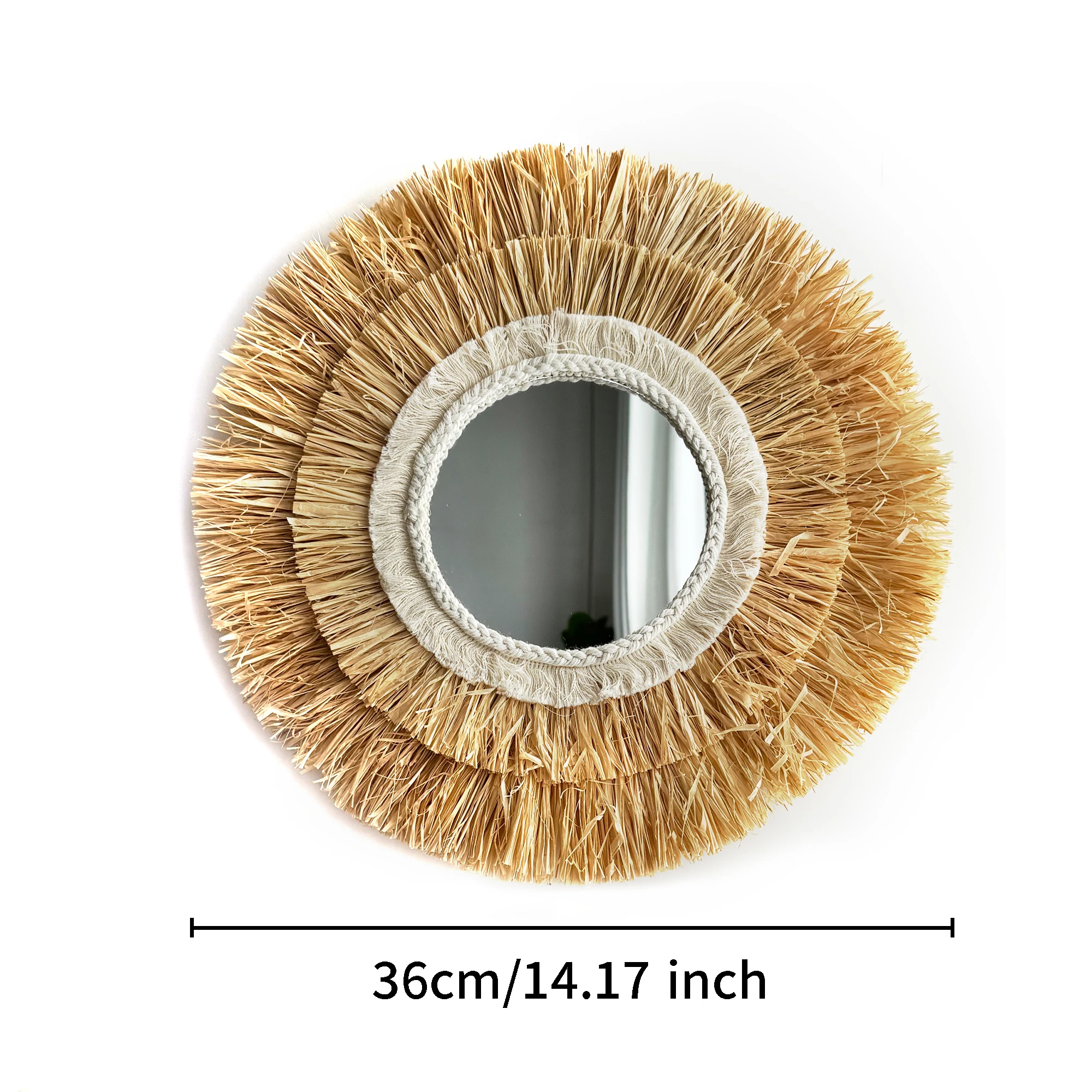 Wall Mirrors Round Hanging Two-tier Raffia Circle Wall Mounted for Farmhouse Living Room Bedroom Bathroom wall mirrors