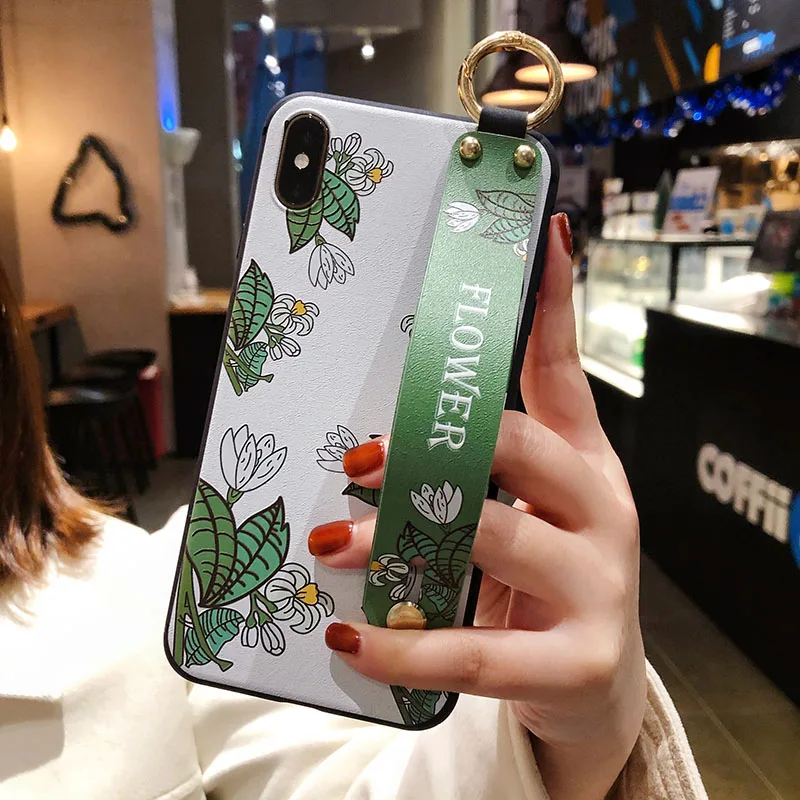 Floral Wrist Strap Phone Case with Botanical Design