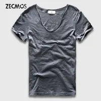 Hommes T-Shirt de base solide coton col en V coupe ajustée mâle mode t-shirts à manches courtes top t-shirts 2017 marque 1