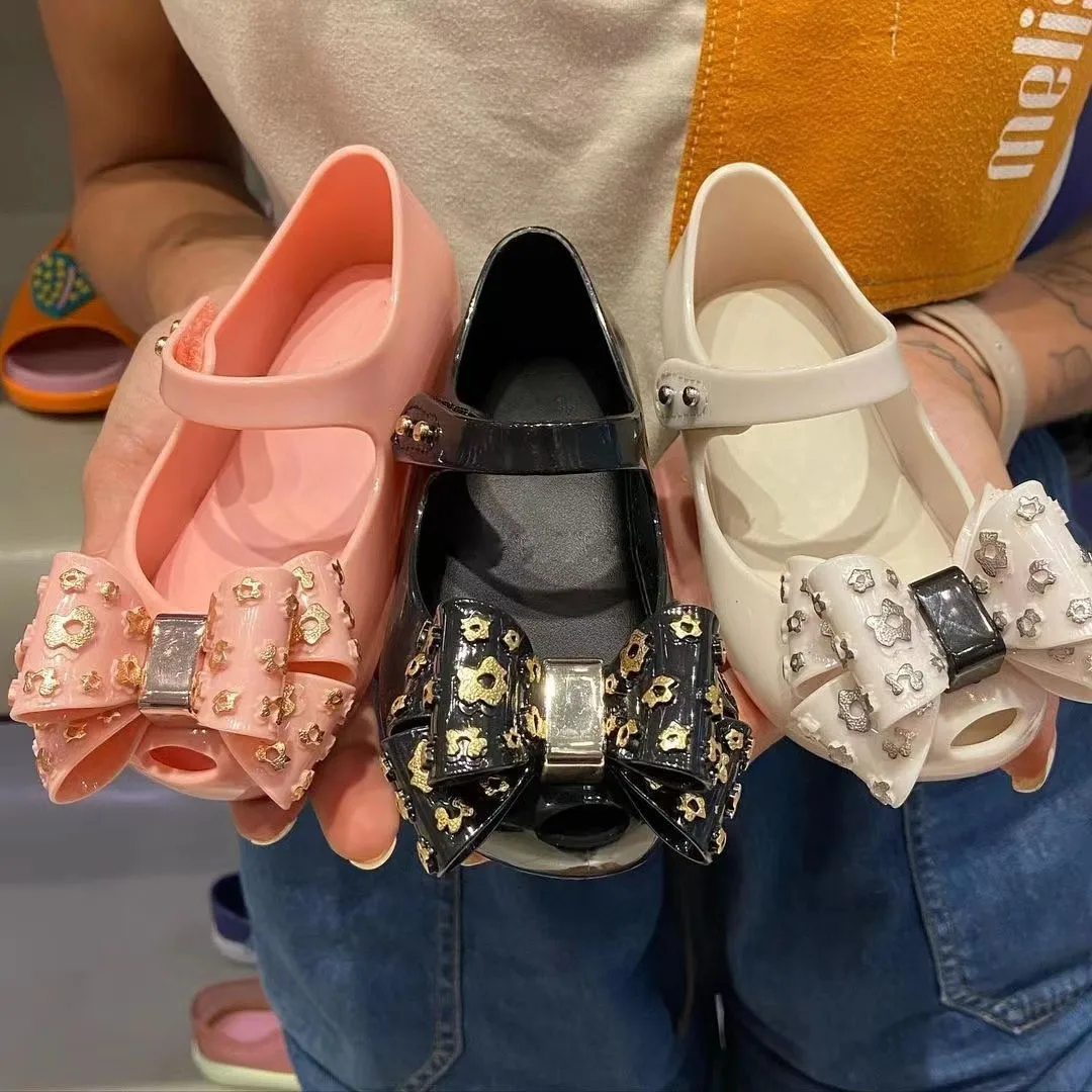 Mini Girl Sandals 2024 Kids Sparkle Bow Summer Shoes for Children Sandals Waterproof Non-slip Beach Sandals Melissa Shoes HMI087 3