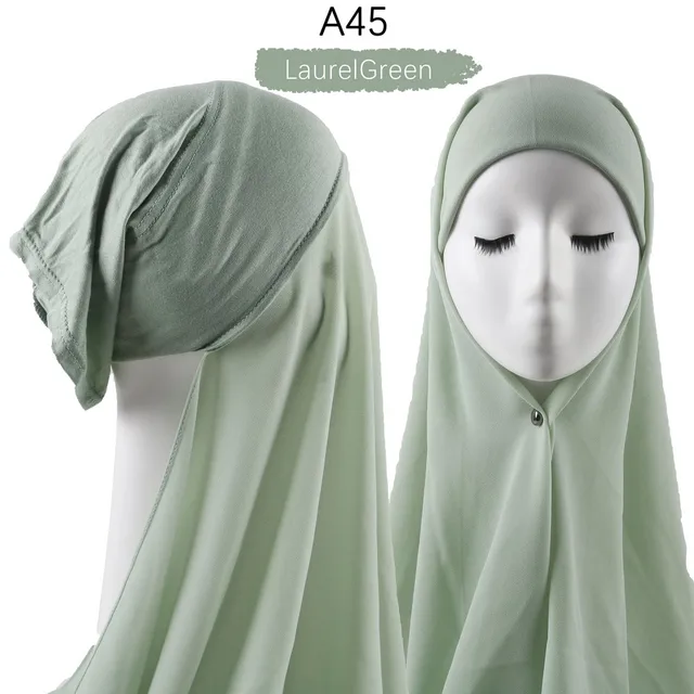 Muslim Women Heavy Chiffon Hijab Scarf With Bonnet  Instant Chiffon Hijabs Scarves With Caps Pinless Underscarf Headscarf A45