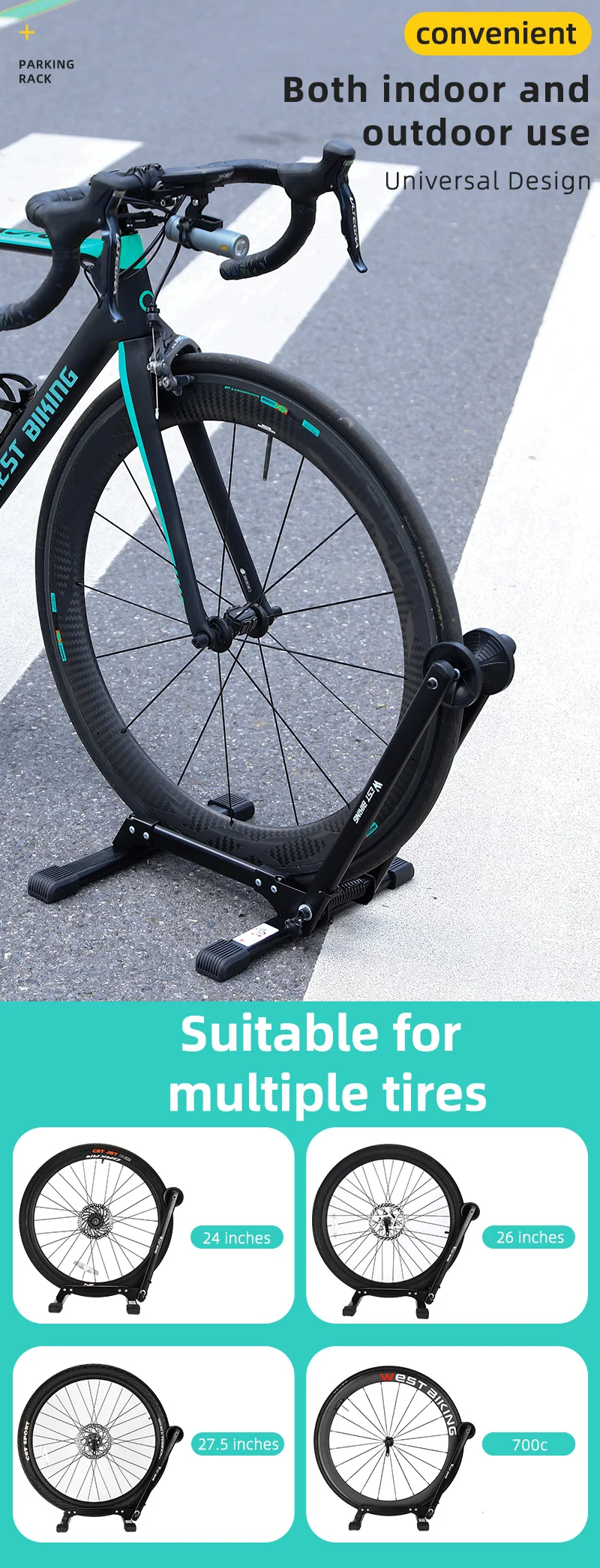 WEST RADFAHREN Fahrrad Park Rack Faltbare Carbon Stahl Fahrrad Ständer Tragbare Rad Parkplatz Halter Reparatur Ständer Fahrrad Zubehör – Detail 2
