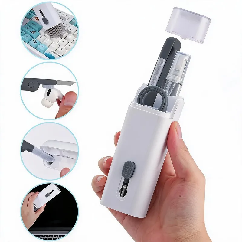 Kit di pulizia tastiera 7-in-1 per laptop con estrattore di tasti, set di spazzole multifunzionali per la pulizia di tastiere, Airpods e telefoni