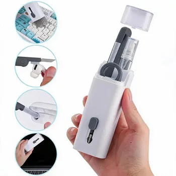 Kit di pulizia tastiera 7-in-1 per laptop con estrattore di tasti, set di spazzole multifunzionali per la pulizia di tastiere, Airpods e telefoni