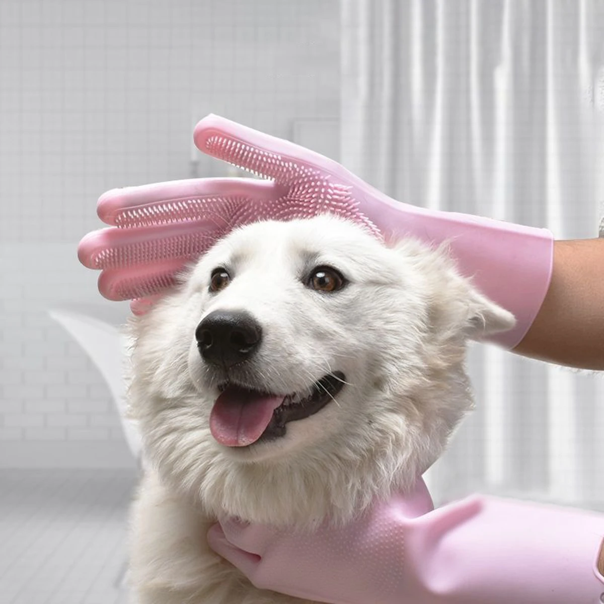 Pet Bathing Massage Glove Silicone with Raised Particles Multi-Use for Cleaning & Massaging Pets