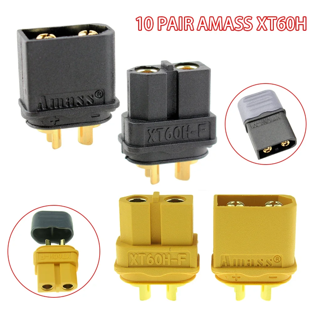 SoloGood Amass XT60H Lot De 10 Paires Connecteurs Femelle/mâle - Pour Batteries Lipo RC - Plaqué Or 60A