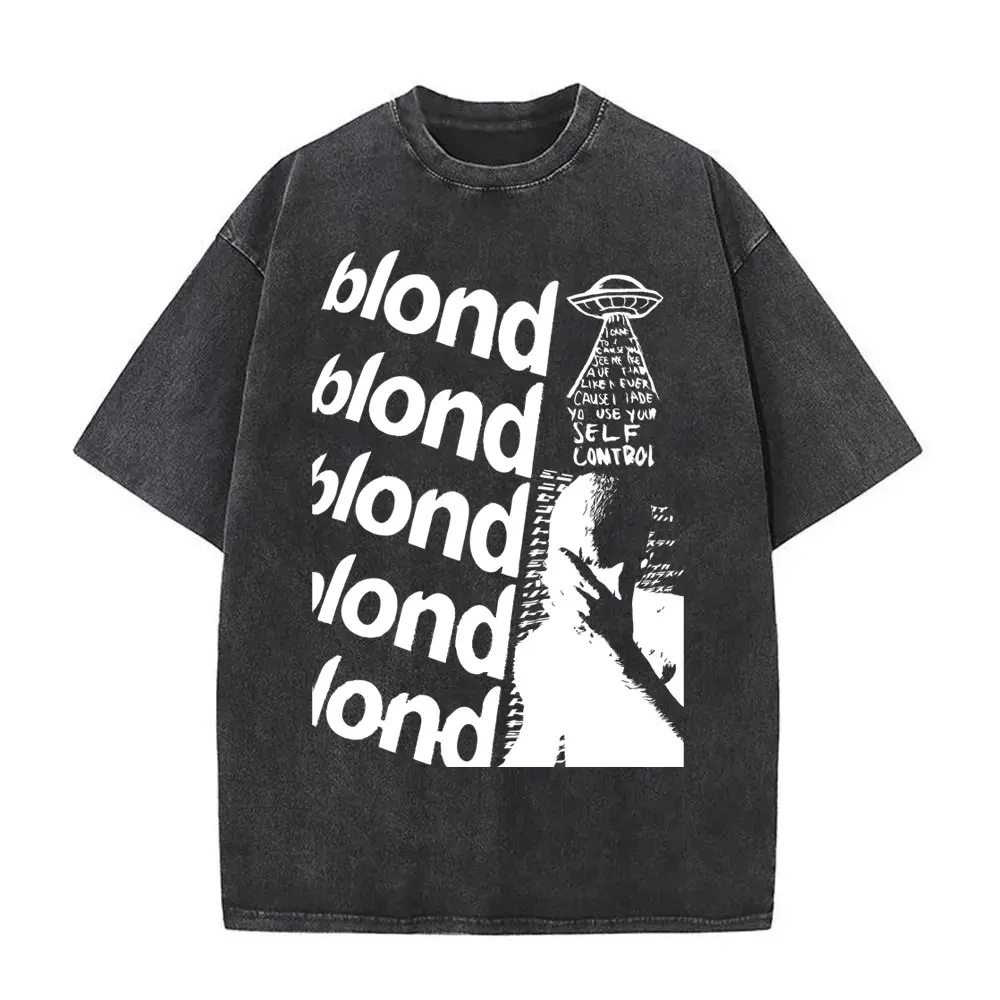 

Washed Vintage Frank Oversized Tshirt Blond Hip Hop Trend T-shirts Rapper Ocean Fashion T Shirt Men's Casual Short Sleeve Tees
