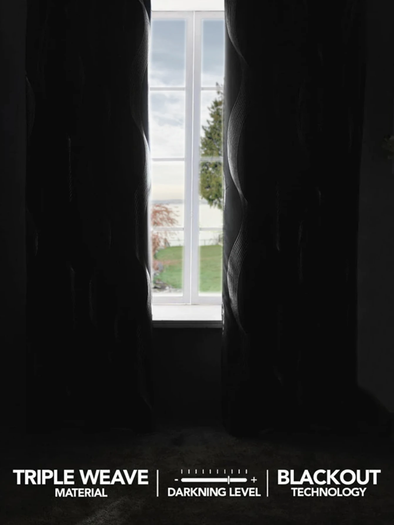 High Precision Blackout Curtains - Silver Embossed Wave Pattern for Light Blocking and Heat Retention