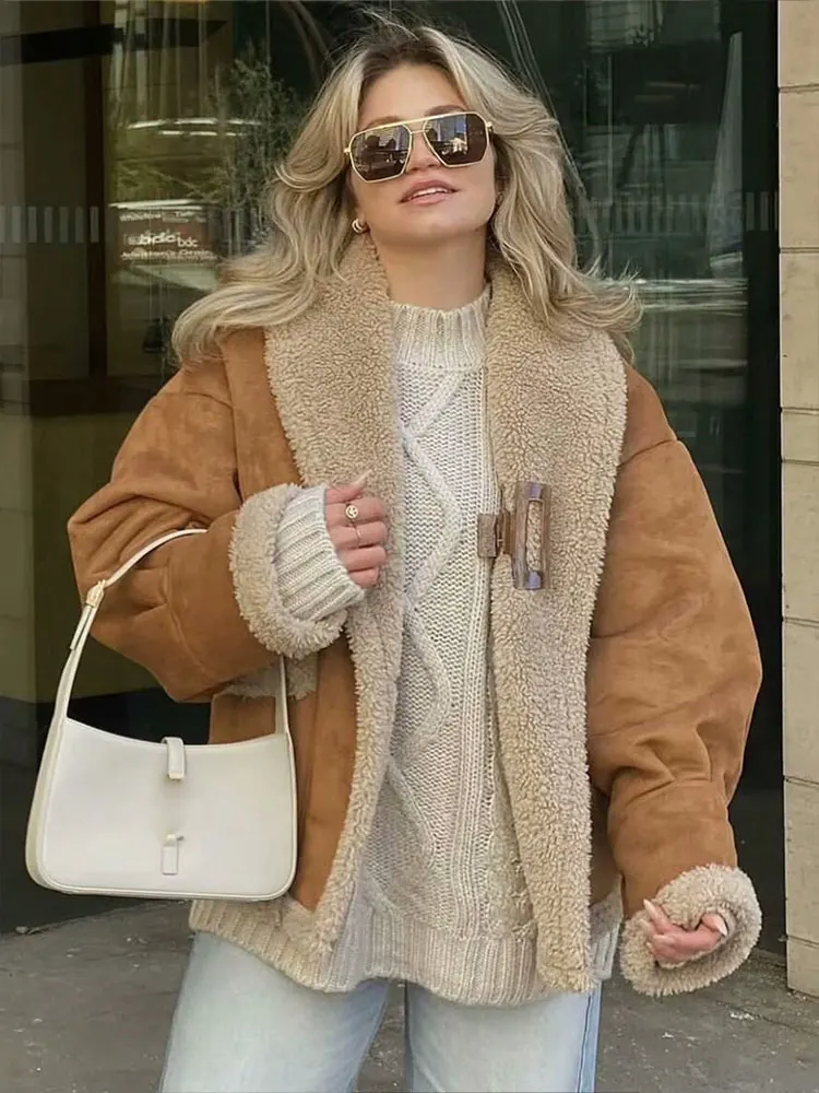 HH Women Autumn Winter Thick Casual Jacket Fashion Vintage Pockets Solid Loose Woman Turn Down Collar Streetwear Lady Chic Coat