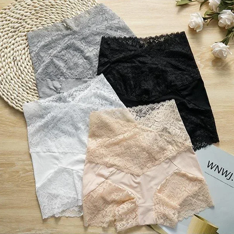 Women Shorts Underwear High Waist Tummy Tuck Lace Safety Pants with Crotch Leggings 2 in 1 Thin Summer Insurance Pants High Waist Panties Safety Shorts