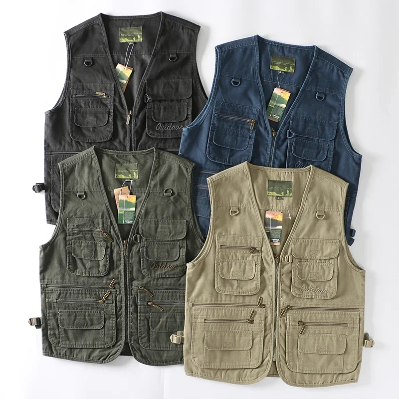 Men's Multi-Pocket Utility Vest - Photography Fishing Outdoor Jacket, Spring/Autumn (Grey/Green/Khaki)