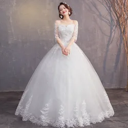 Ball Gown Wedding Dresses Off Shoulder Half Sleeve Wedding Gowns Lace Applique Romantic Bride Dress Plus Size Trouwjurk