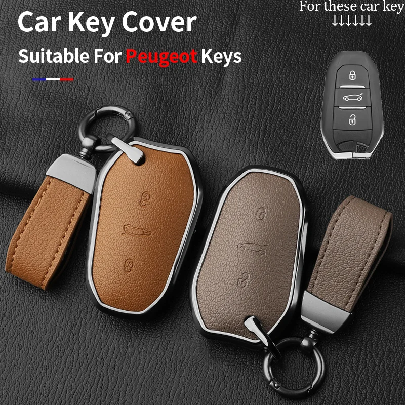 

Metal and Leather Car Key Case Cover For PEUGEOT 308 408 508 2008 3008 4008 5008 Citroen C5 X C4L C6 C3-XR DS 5LS 4SAccessories