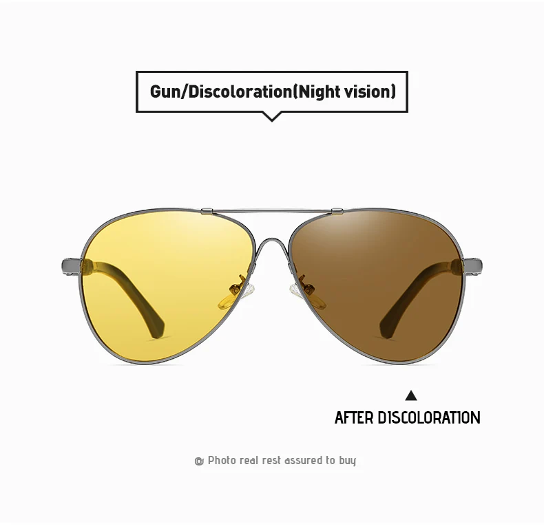 LIOUMO Klassische Piloten-Sonnenbrille, Nachtsicht-Photochrome Brille, polarisiert, für Herren, blendfrei, gelbe Fahrbrille, Gafas De Sol – Detail 13