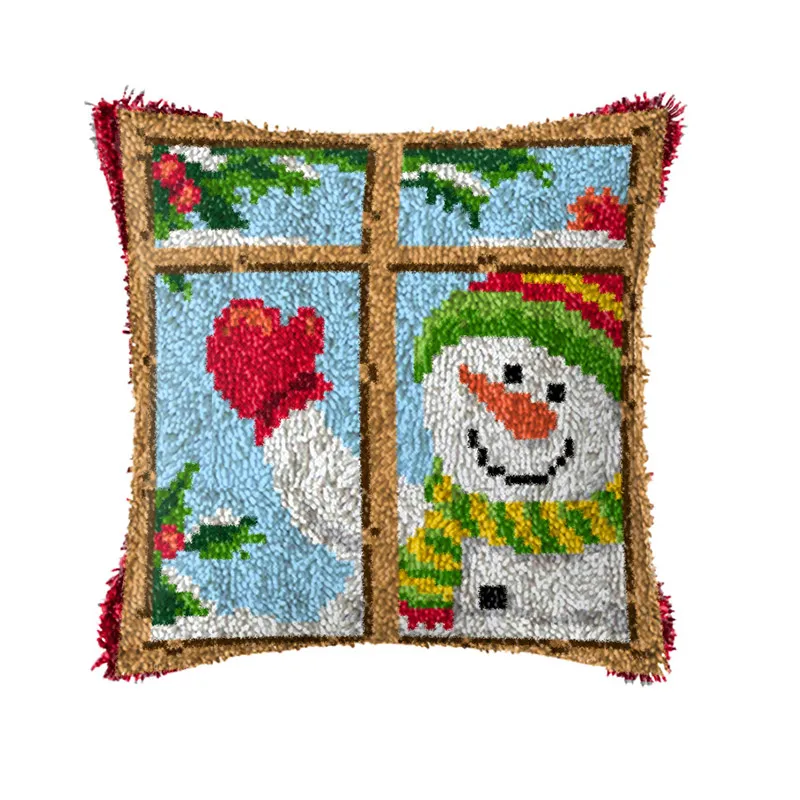 DIY Christmas Style Latch Hook Kits Smyrna Pillowcase Knot Pillow Package Latch Hook Kit Set For Needlework Embroidery Cushion