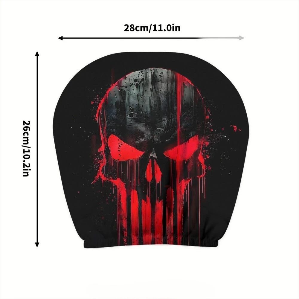 2 Stück Edgy Dark Cool Style Skull Flame-Eye Splash-Ink bedruckte Auto-Kopfstützenbezüge | Passend für Alle Fahrzeugtypen – Detail 3