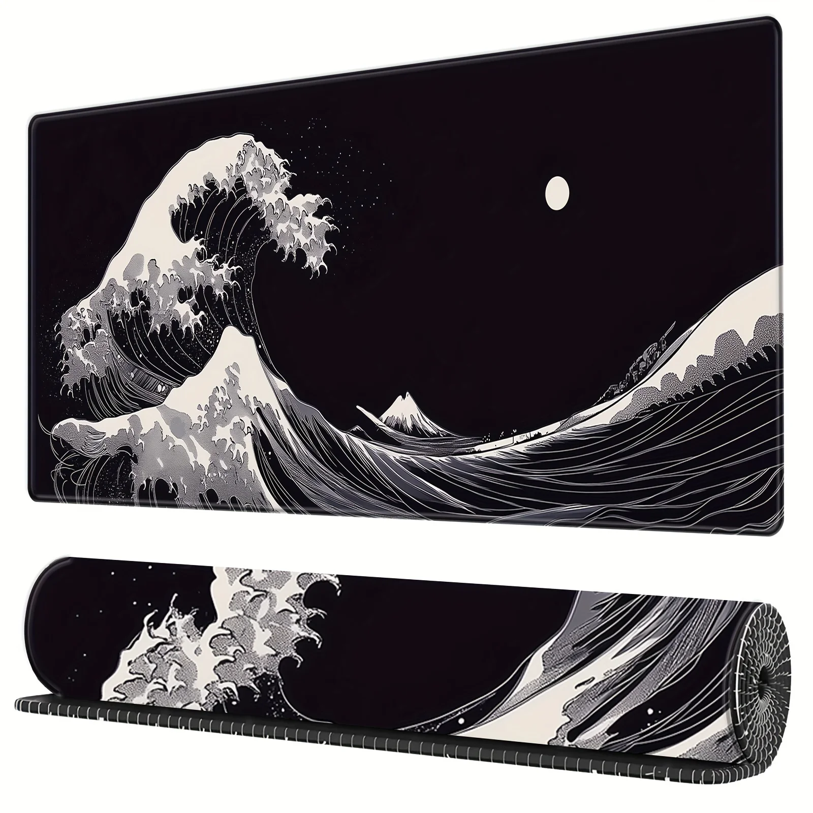 Black Wave Design Desk Mat - XXL Large Anti-Slip Rubber Mouse & Keyboard Pad