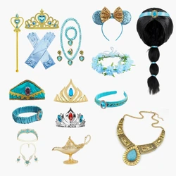Girls Princess Jasmine Accessory Party Tiara Crown Necklace Earrings Gloves Set Magic Lamp Synthetic Hair Kids Jasmine Dress up