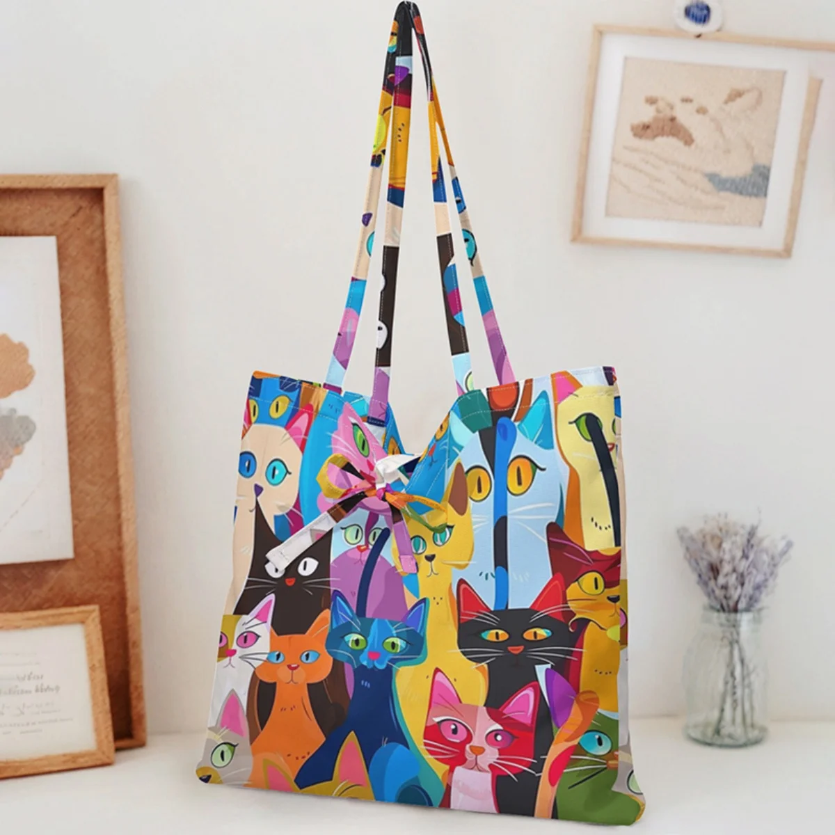 Chic Eco-Friendly Cartoon & Letter Pattern Tote Bag