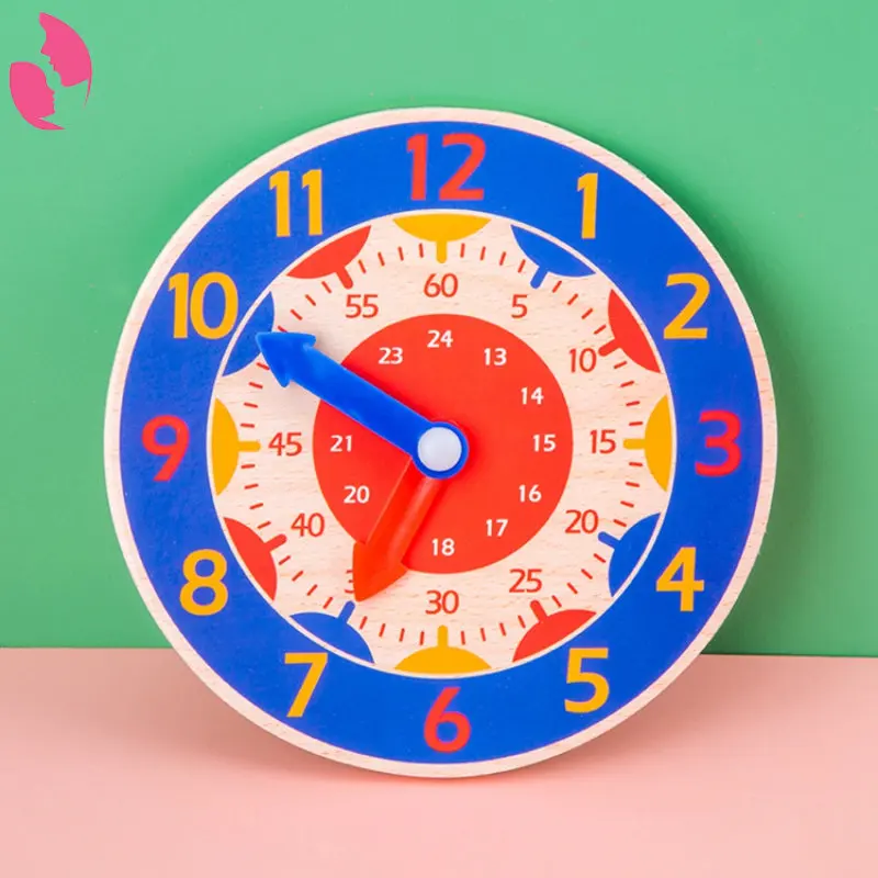 

Kids Early Preschool Teaching Aids Children Montessori Wooden Clock Toys Hour Minute Second Cognition Colorful Clocks Toys for