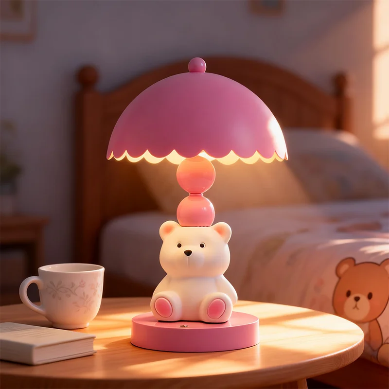 귀여운 핑크 곰 테이블 램프 침실 나이트 스탠드 어린이 방 보육원 및 거실 홈 조명 장식을위한 장 장식품