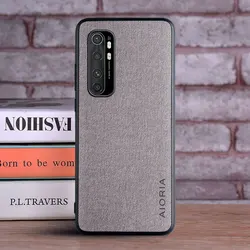 Luxury Textile Leather Skin Hard Phone Cover - Premium Case for Mi note 10 pro (Light Gray)