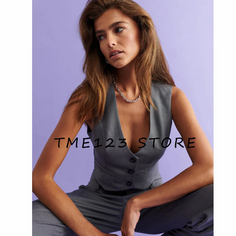 

Women's V-neck Solid Color Single-breasted Fashion Simple Vest Especially Lined Women Female Sleeveless Shirt Traf 2023 Woman