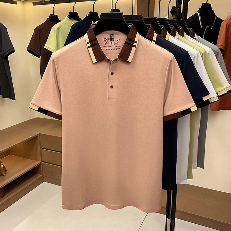 Hochwertiges Herren-Poloshirt mit kurzen Ärmeln, Sommer, luxuriös, Business-Casual, modisch, atmungsaktiv, farblich abgesetzt, mit Reverskragen. – Detail 20