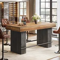 62.2 Inch Bar Table, Industrial Counter Height Pub Dining Table, Rectangular Home Bar Units with Metal Footrest for, Customized 4