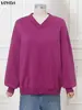 VONDA Fashion Elegant Women Sweatshirts Long Sleeve Solid Pullovers 2025 Autumn V-Neck Casual Jumpers Loose Shirts Plus Size 5XL