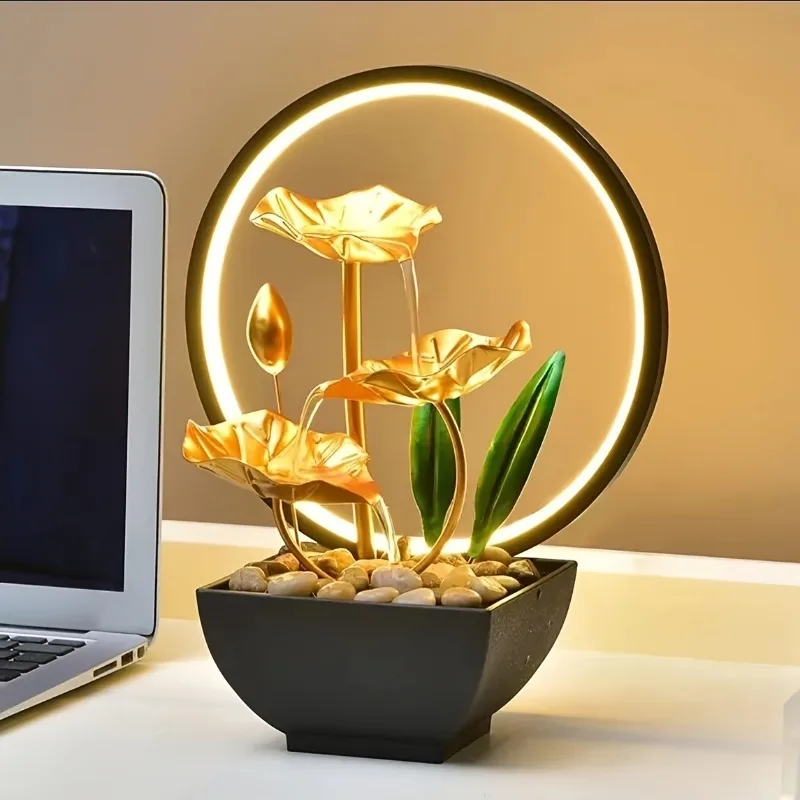 금속 USB 전원 데스크탑 분수, LED 링 조명, 사무실 장식 풍경, 완벽한 명절 선물 아이디어